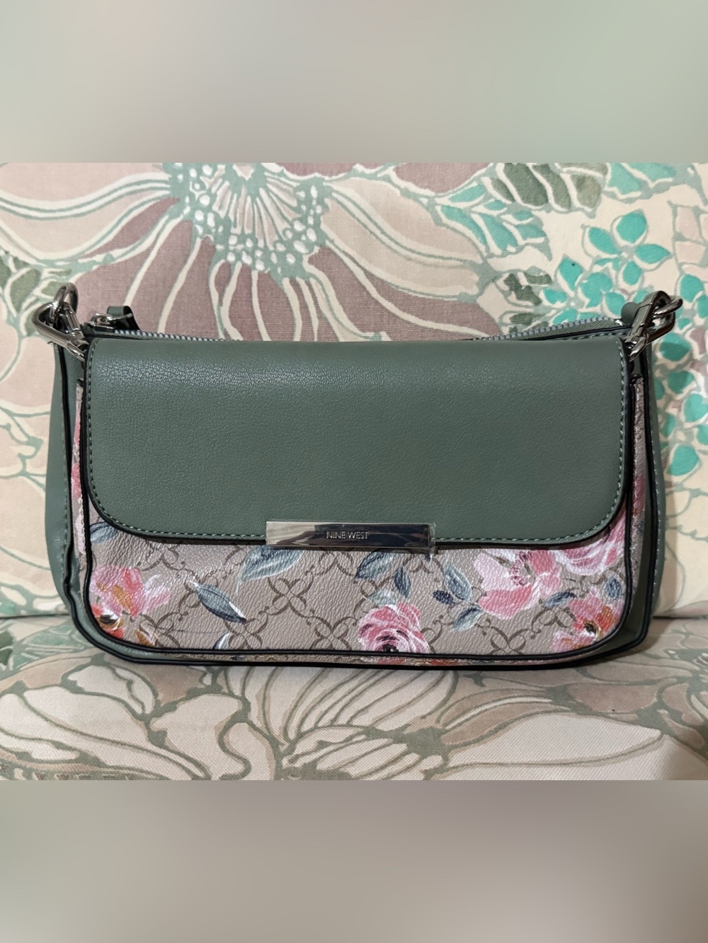 Nine West Green Floral Accent Crossbody Bag